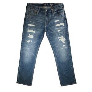 Hollister Mens Epic Flex Vintage Straight Distressed Jeans Size 32x32 Blue Denim